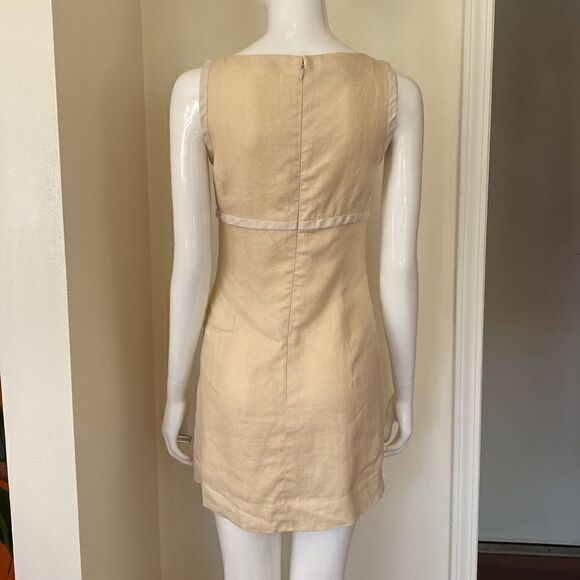 Vintage Cream and Pastel Yellow Mini Linen Dress Size 2 - Picture 6 of 12
